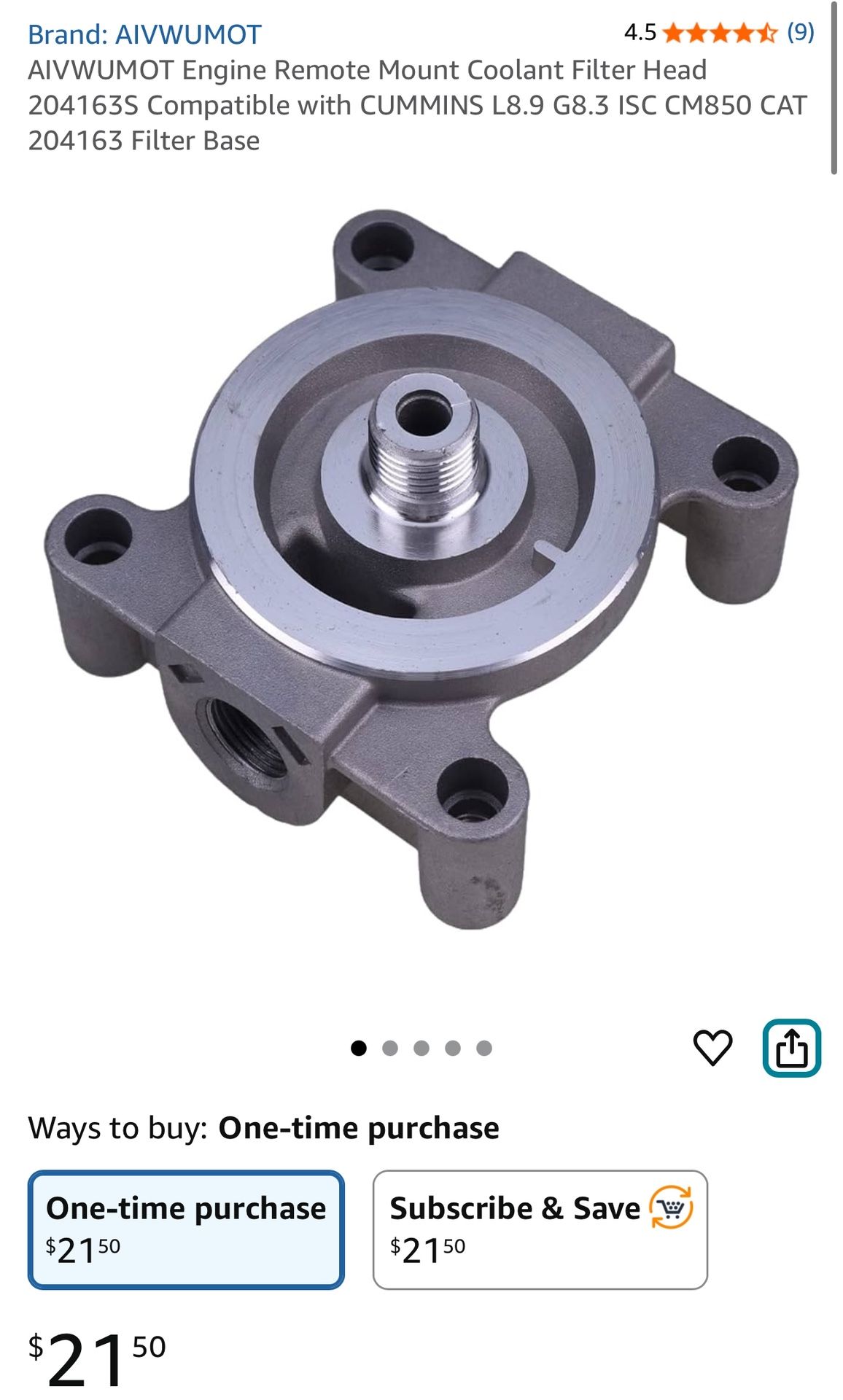 AIVWUMOT Engine Remote Mount Coolant Filter Head 204163S Compatible with CUMMINS L8.9 G8.3 ISC CM850 CAT 204163 Filter Base