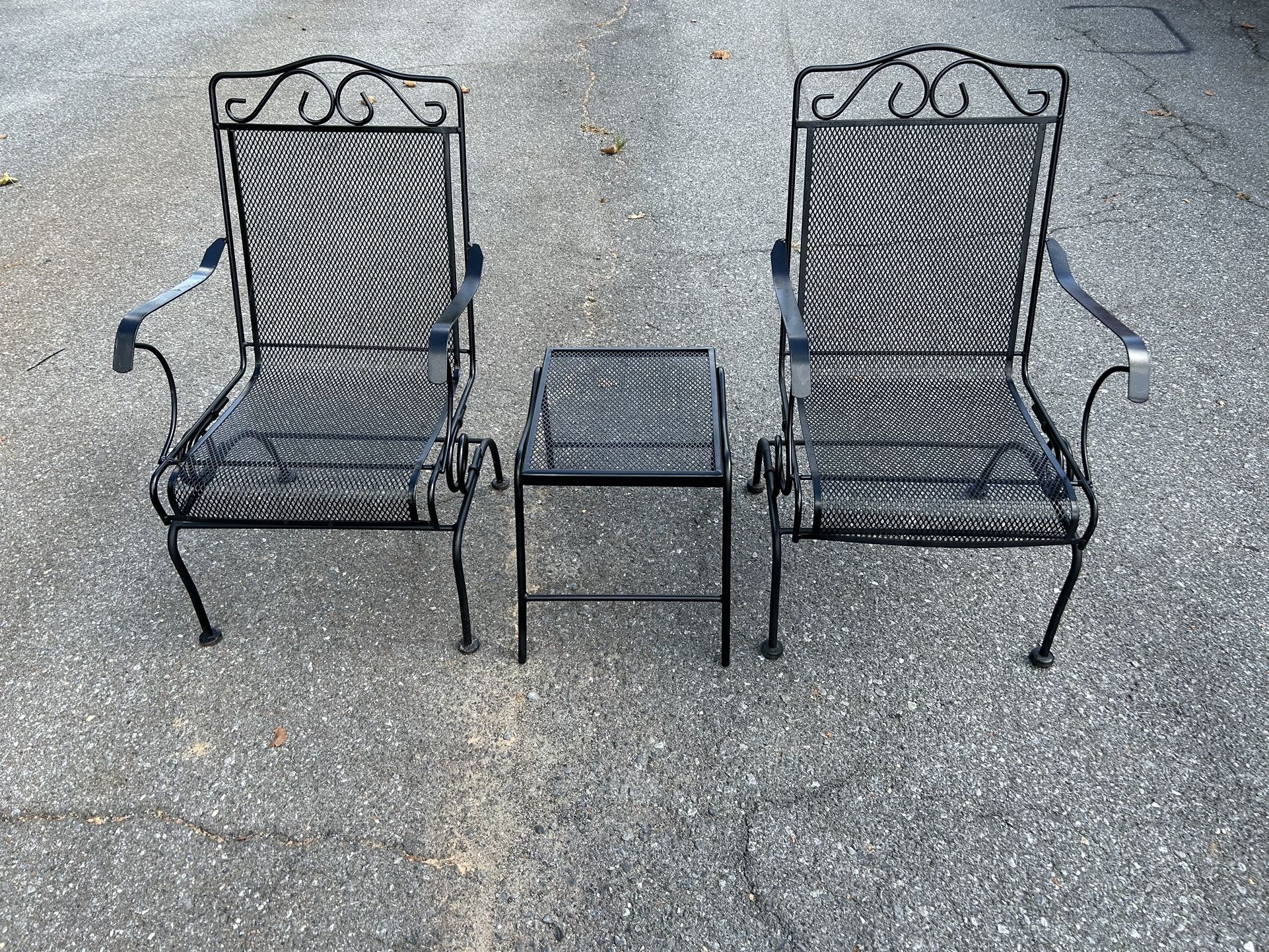 Beautiful Wrought Iron Bistro Set Table and 2 Rockers **