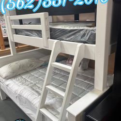 Twin Full White Bunk Bed With Mattresses Included 