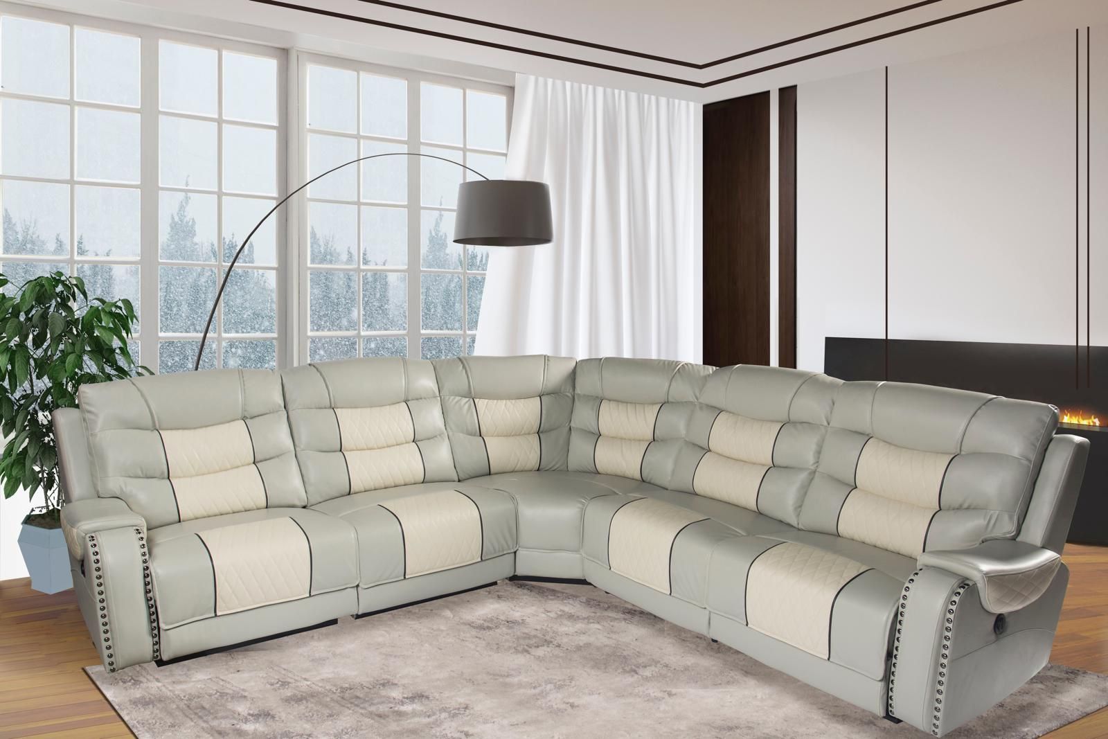 -Sectional Grey Power Leather