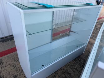 4 FT WHITE FULL VISION DISPLAY SHOWCASE 48” L X 18” D X 38” H RETAIL GLASS DISPLAY CASE FOR STORE & COUNTERTOP DISPLAYS