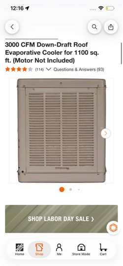 3000 CFM Down-Draft Roof Evaporative Cooler for 1100 sq. ft. (Motor Not Included)