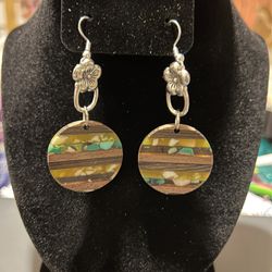 Wood, Resin, And Silver Plated Handmade Earrings