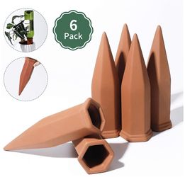 Terracotta Plant Watering Stakes - Automatic Self Waterer Devices Spikes for Vacations Irrigation, Self-Watering for Indoor Outdoor Plants 6 Pack