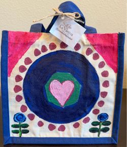 Hand-Painted Canvas Tote Bag with Heart Design