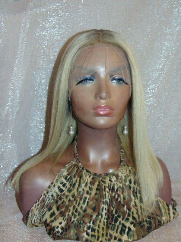 Ash Blonde 14 Inch Middle Part Ombre Lace Front Wig