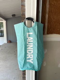 Teal Fabric Laundry Bag with Ring Handle, Hamper, Used Once