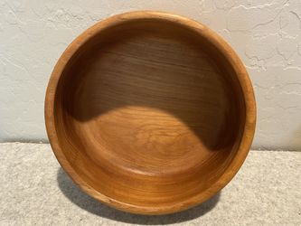 Vintage mid-century modern round salad or fruit bowl made from carved teak in Thailand