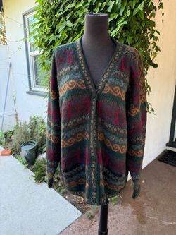 Joel Peruvian 100% Baby Alpaca Vintage Unisex Sweater Cardigan Multicolor L-XL