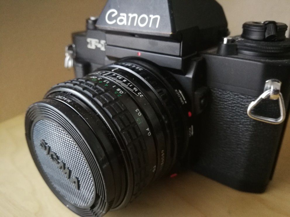 Canon F1 with flash and 2 lenses