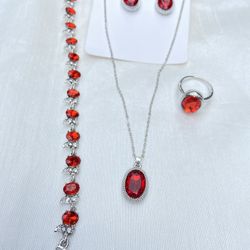 Set Necklace Earring Bracelet And Ring Size 6