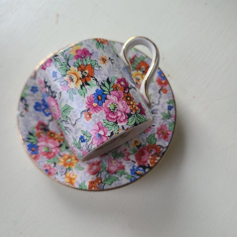 Vintage Lord Nelson MARINA Chintz English Demitasse Cup & Saucer Coffee Ware