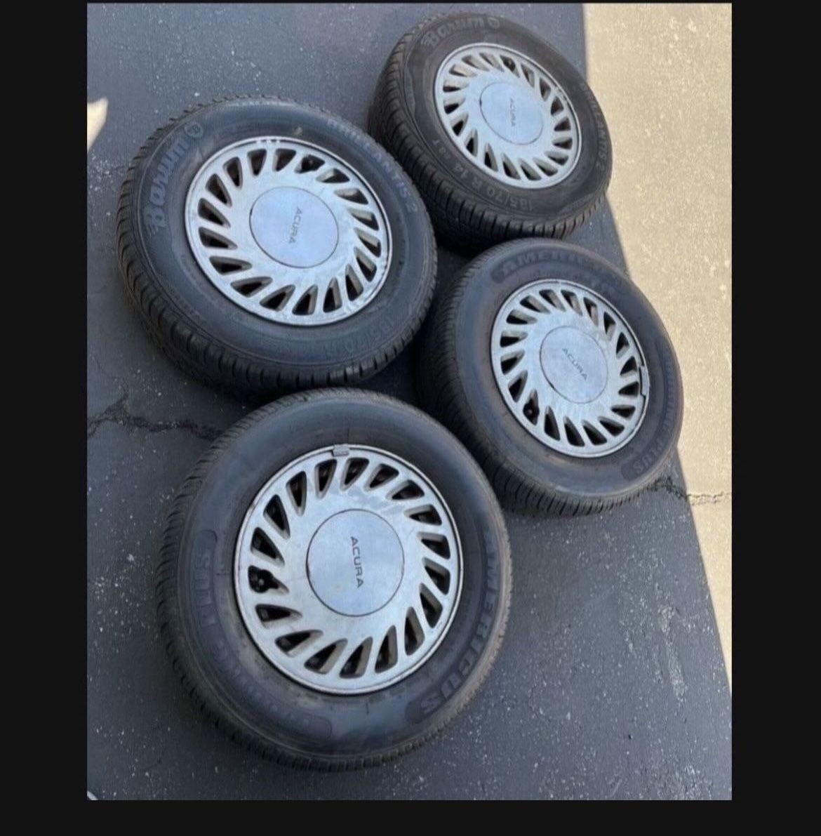 4 - 185/70r14 4x100 4x3.94 Stock Acura Integra Civic Fit Xa Xb Ia Echo Miata Wheels Rims Good 80% Treads Tires!!!!!!!!!!