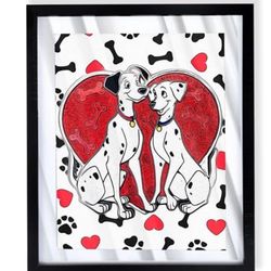 101 dalmatians pongo and perdita lovely custom art in black frame