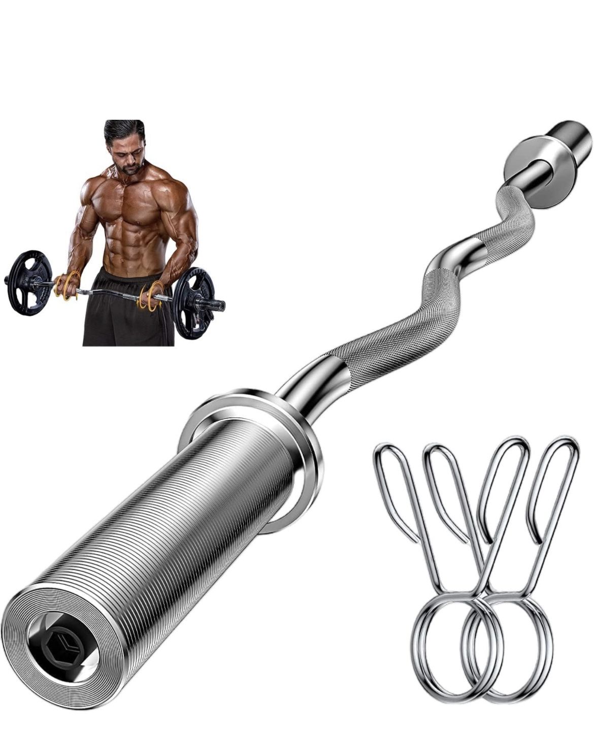 EXBTOKA Barbell Curl Bar for Squat, Weight Lifting, Bicep Curl, 47" Olympic EZ Curl Bar for 2-inch Weight Plate，Weight Bar for Home Gyms，2 Spring Coll