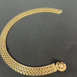 Vintage Gold-Tone Collar Necklace with Floral Centerpiece – 40.5 cm – Bold Statement Piece