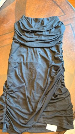 NWT COURECROP Black Ruched Mesh Bodycon Mini Dress Size L Halloween Base