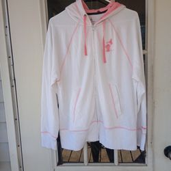 Disney Parks Minnie Mouse zip up hoodie sweatshirt white pink Sz L Women's