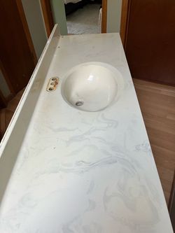 Marble-Look Vanity Countertop with Integrated Sink
