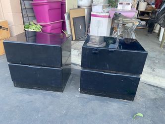 Black Gloss 2-Drawer Nightstands – Set of 2