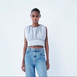 Zara den 809 Zara Denim Crop Top With Snaps Sz S