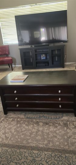 Dark Wood Coffee Table with Drawers