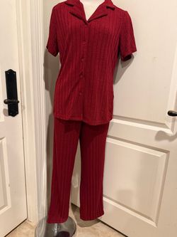 Red Ribbed Two-Piece Pajama Set