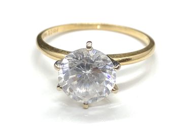 14k solid yellow gold zirconia solitaire engagement ring .