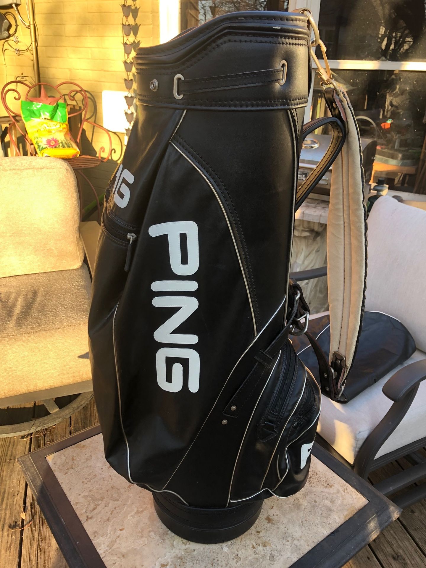 Vintage Ping Black Vinyl Golf Cart Bag With Cover