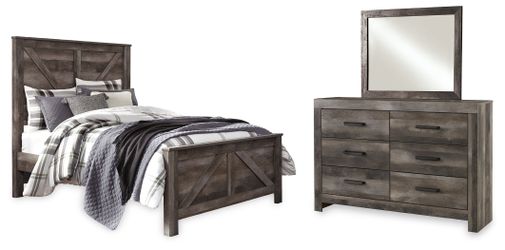 Wynnlow Gray Queen Crossbuck Panel Bed, Dresser and Mirror