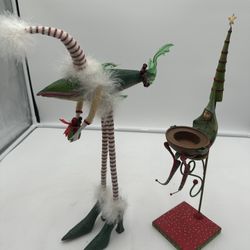 2 Dept 56 Krinkles Patience Brewster Candle Holder & Fish Large 16”