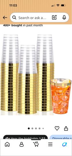 64 Clear Plastic Cups with Gold Rim