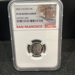 2002 S Gem Proof SILVER Roosevelt Dime Graded At PR69 With A Ultra Cameo K-12