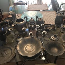 Antique Pewter Bowls Vases Candelabras Pitchers Tea Pots Coffee Pots And Much More 