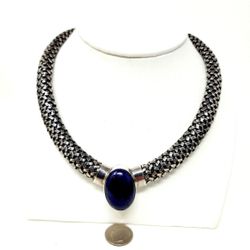 2.73 Oz. Vintage Sterling BA 925 Lapis Lazuli Stone Necklace 