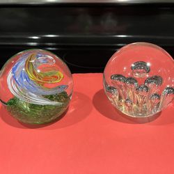2 Heavy Glass Ball Paperweights $5.00 Each