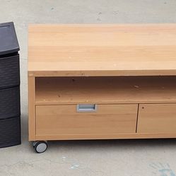 Free  TV Stand With Storage Drawers, And Plastic Storage 