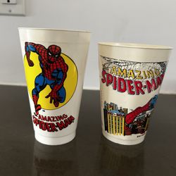 2 Classic Authentic Spider-Man 7-11 Slurpee Marvel SuperHero Cups Brand New Day 1975 And 1977
