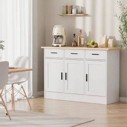 White Sideboard Buffet Cabinet with Drawers