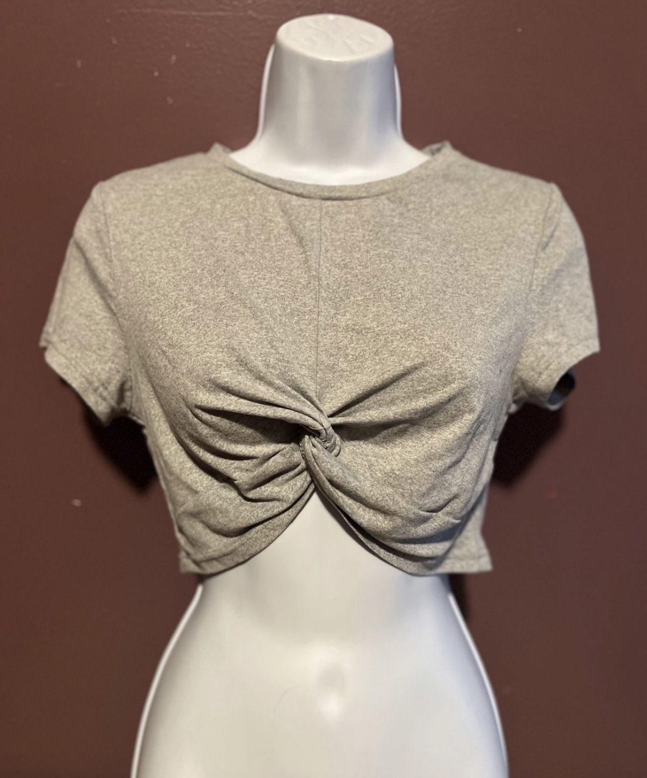 Grey Knotted front Ultra Crop Tee Size Medium