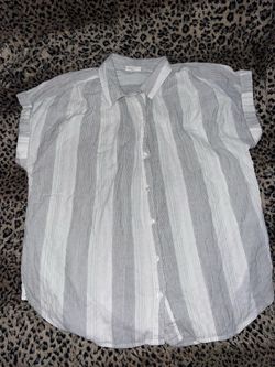 Ladies Striped Short Sleeve Button-Down Shirt