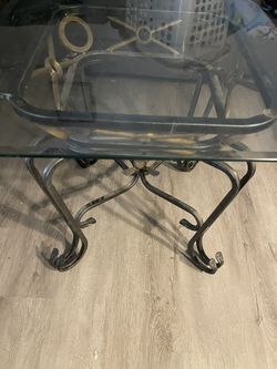 Two Glass Metal Side Tables