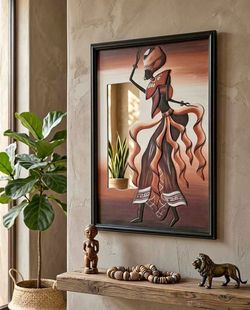 African Woman Mirror Art - Framed Wall Decor Stylish hand-painted artwork of a traditional African woman