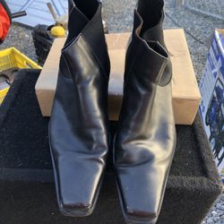 MENS SERGIO ROSSI BLACK LEATHER CHELSEA ANKLE DRESS BOOTS SHOES Size 10.5 M Italy