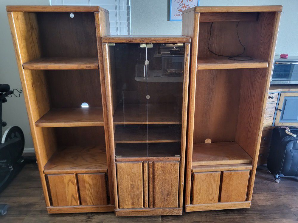 Oak Stereo Cabinet And Storage Shelves