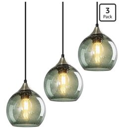 LBSQJ Gray Green Glass Pendant Lights Kitchen Island 5.9 Inch 3- Pack
