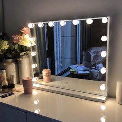 FENCHILIN Vanity Mirror with Lights, Hollywood Lighted Makeup Mirror with 15 Dimmable LED Bulbs for Dressing Room & Bedroom, Slim Metal Frame Design, 