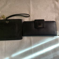 2 New Fossil Leather Wristlet & Wallet
