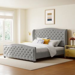 Coleman Upholstered Wingback Bed - Like New