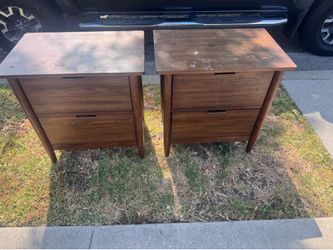 Solid wood mid century walnut night stands (pair)